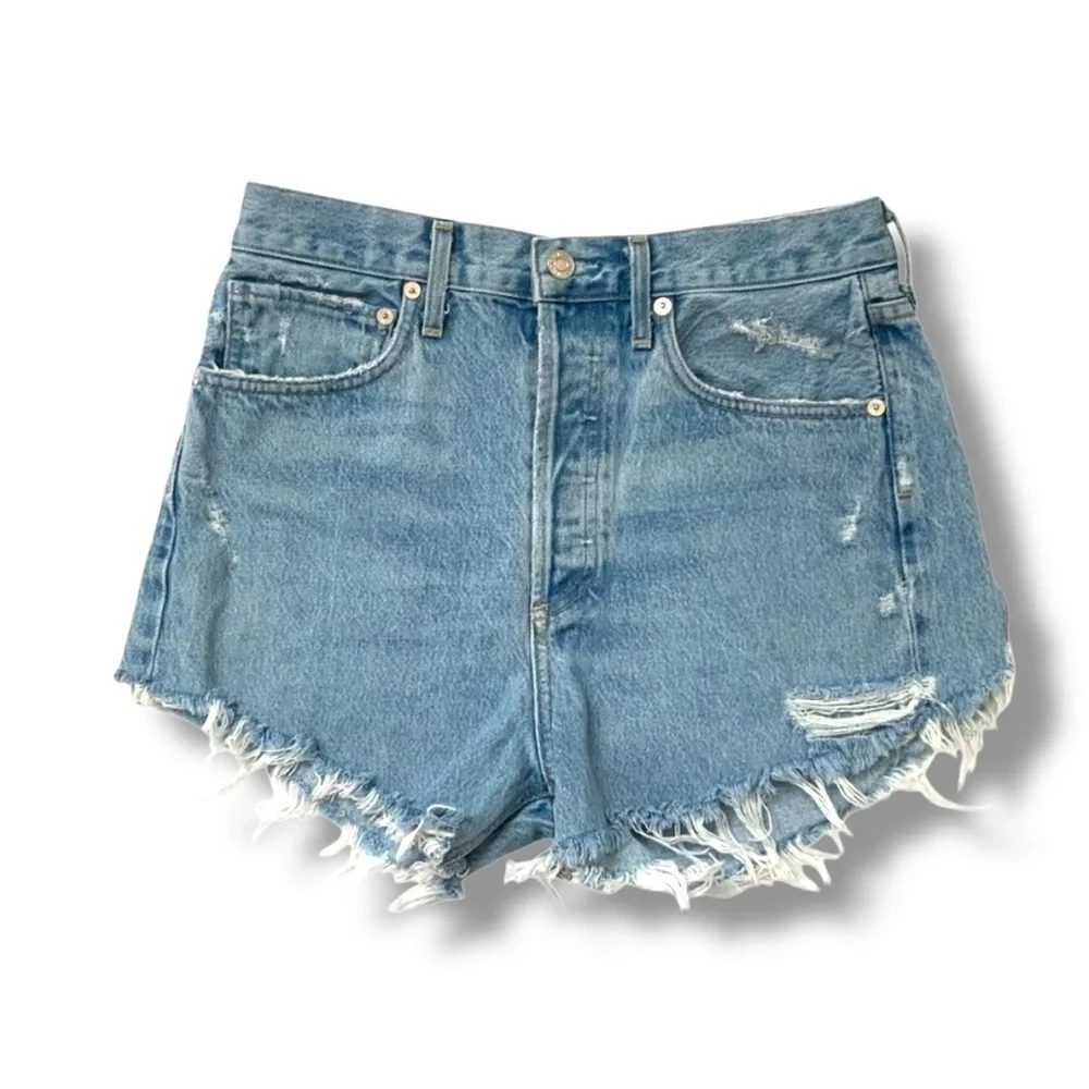 AGOLDE 90’s Denim Cut Off Shorts Distressed High Rise Grunge Blue Size 26 - Picture 7 of 8